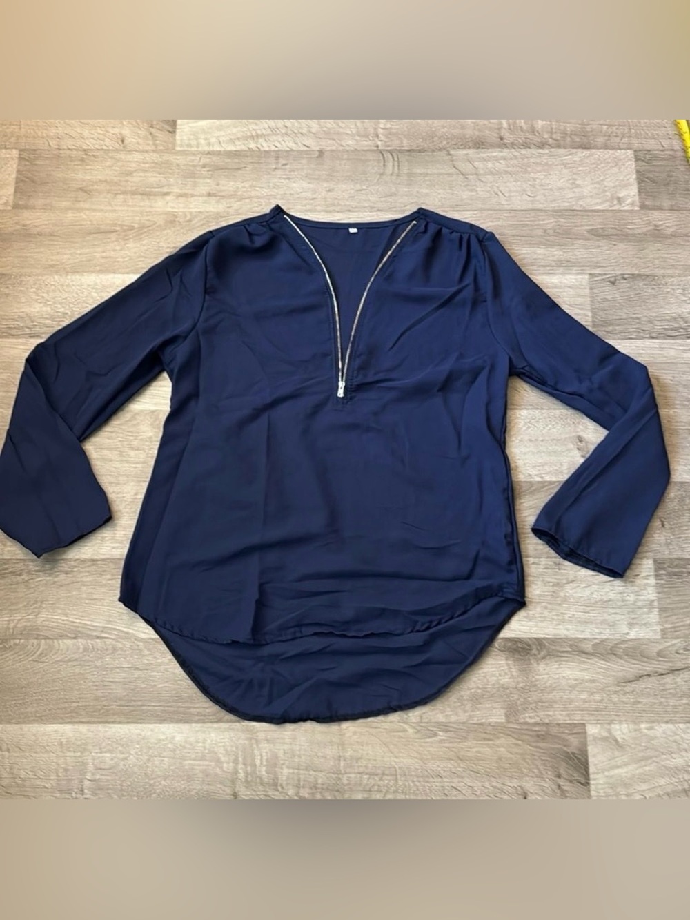 Navy Zipper Front Sheer Top Size Medium